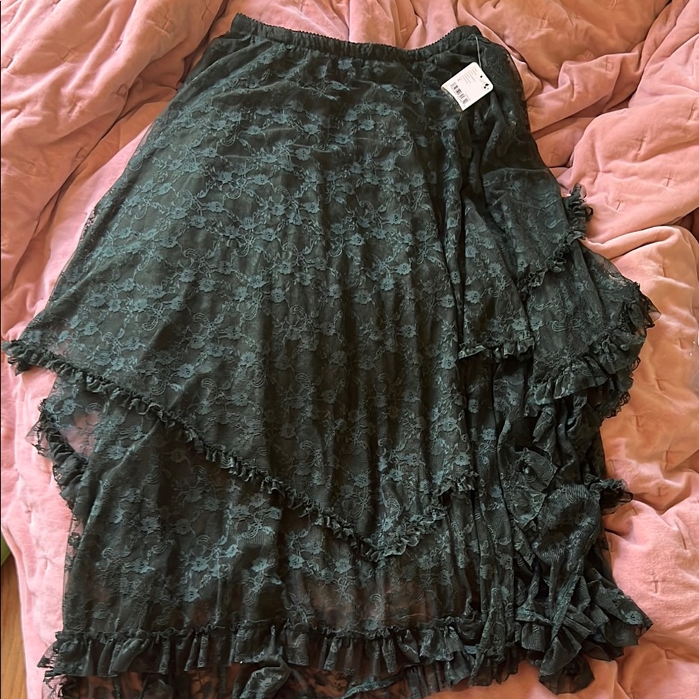 Free People Green Asymmetrical Ruffled Midi Skirt
